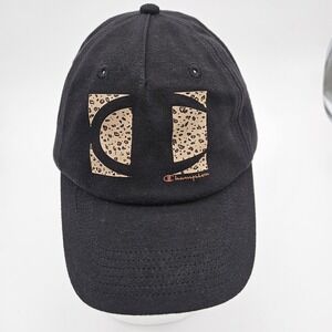 Champion Black Baseball Cap With Leopard Logo And Underside Of Brim And Strap -